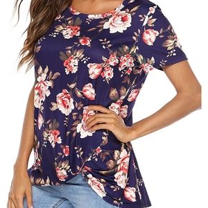 Casual Tunic Top Loose Short Sleeve Front Knot